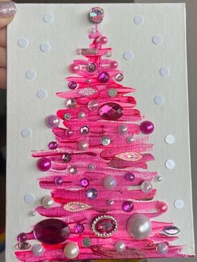 Handmade Textured Pink Christmas Tree Art – 5x7" (12.7x17.8 cm) Canvas Board